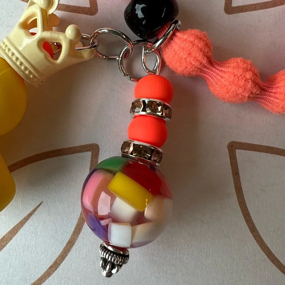 Beaded Mickey and Rubber Duck Hair Ties - Black and Orange Ties